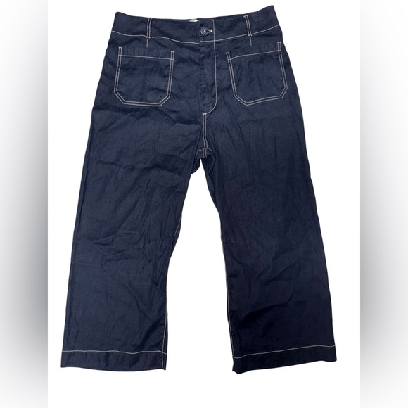 Anthropologie x Maeve The Colette Contrast-Stitch Linen Crop Wide-Leg Pants - Picture 4 of 9